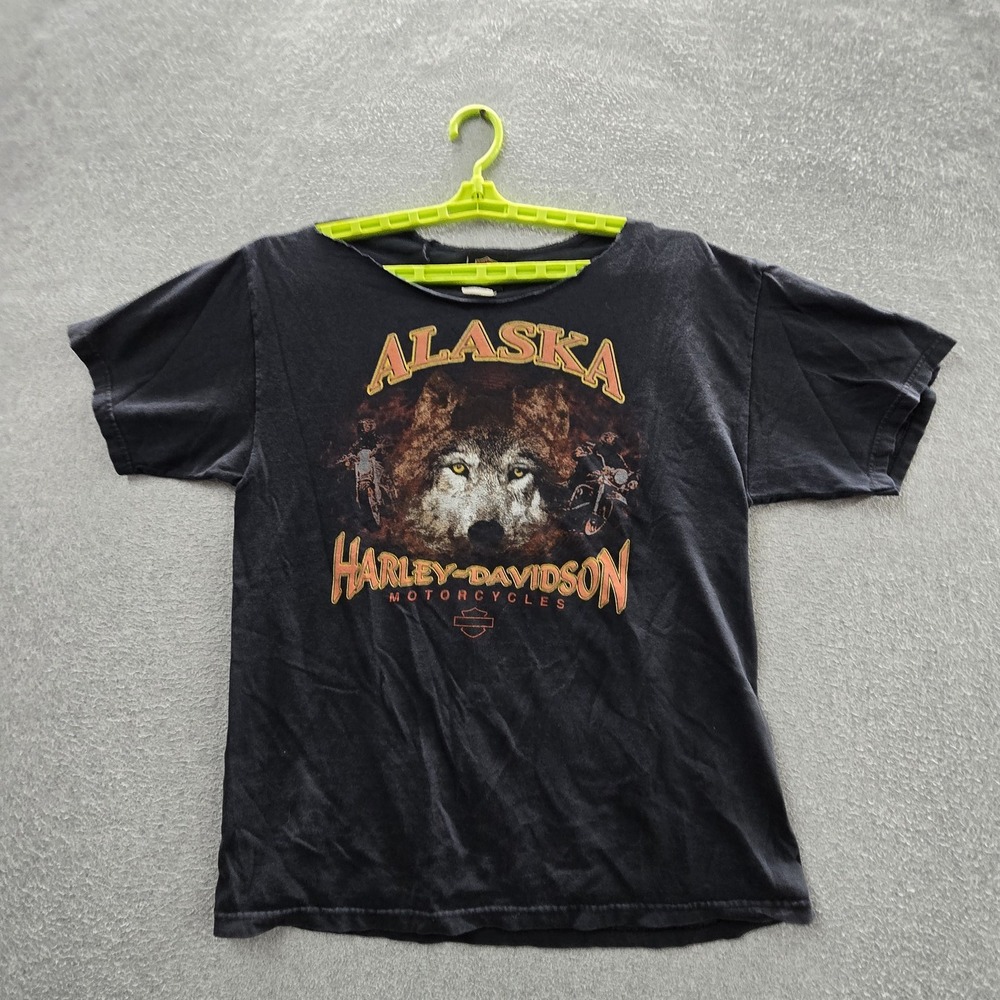 VINTAGE Harley-Davidson Men Shirt L Black Alaska Moto Biker Grunge USA READ